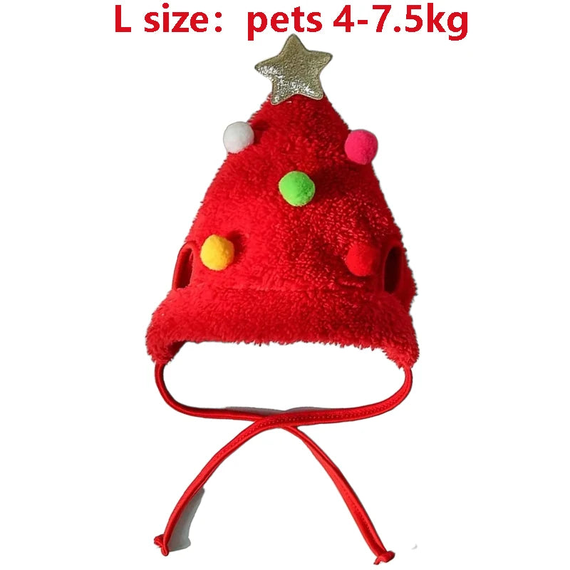 Christmas Puppy Dog Cat Costume Xmas Cat Santa Elk Hat with Bandana Bib Scarf Set Cat Accessories Pet Holiday Dress up Supplies