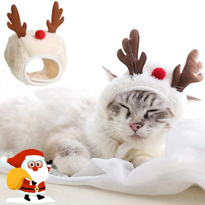 Christmas Puppy Dog Cat Costume Xmas Cat Santa Elk Hat with Bandana Bib Scarf Set Cat Accessories Pet Holiday Dress up Supplies